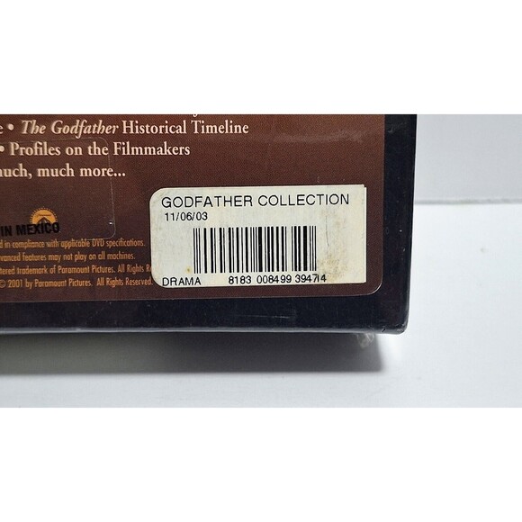 2001 PARAMOUNT PICTURES THE GODFATHER DVD COLLECTION BOX SET BRAND NEW SEALED - Picture 3 of 6
